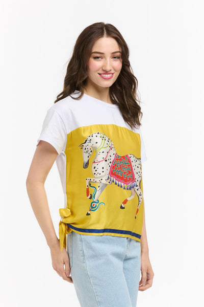 Satin Horse Tee - White/Yellow-Urban Luxury-Lima & Co