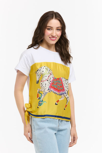 Satin Horse Tee - White/Yellow-Urban Luxury-Lima & Co
