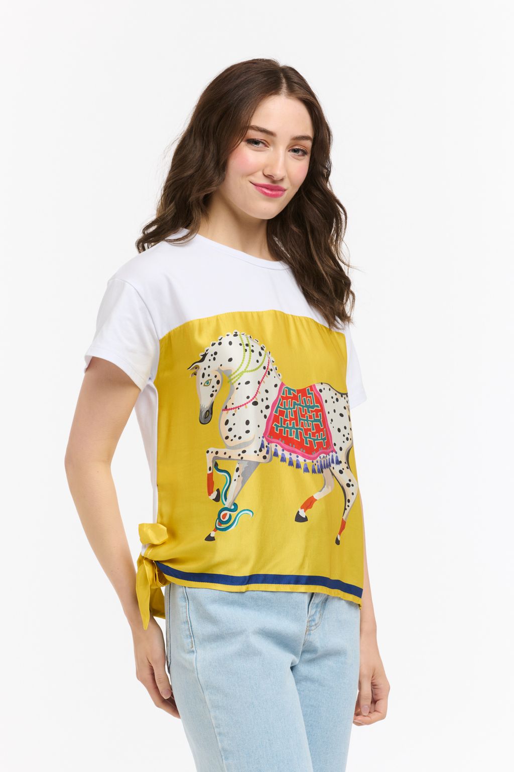 Satin Horse Tee - White/Yellow-Urban Luxury-Lima & Co