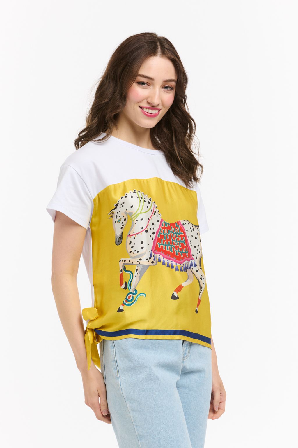 Satin Horse Tee - White/Yellow-Urban Luxury-Lima & Co