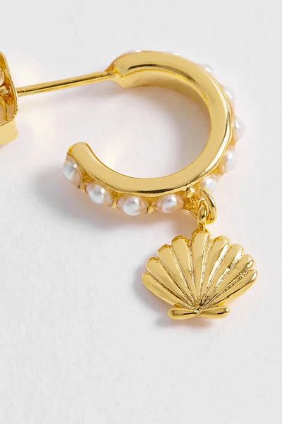 Scallop Charm and Pearl Hoop Earrings - Gold Plated-Estella Bartlett-Lima & Co