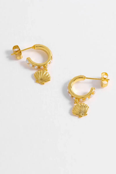 Scallop Charm and Pearl Hoop Earrings - Gold Plated-Estella Bartlett-Lima & Co
