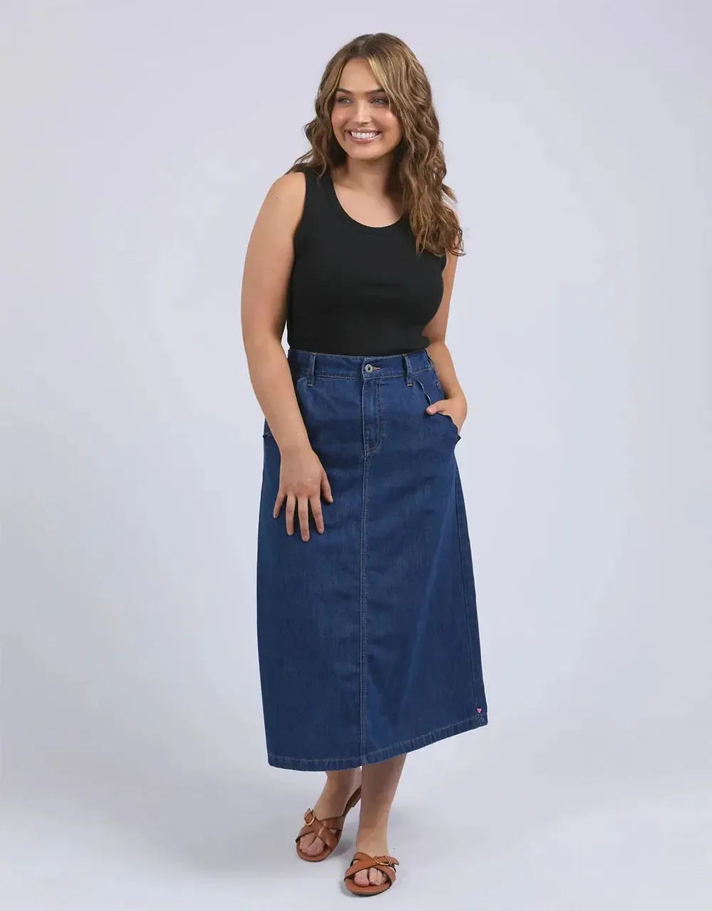 Scallop Edge Denim Skirt - Blue-Elm Lifestyle-Lima & Co