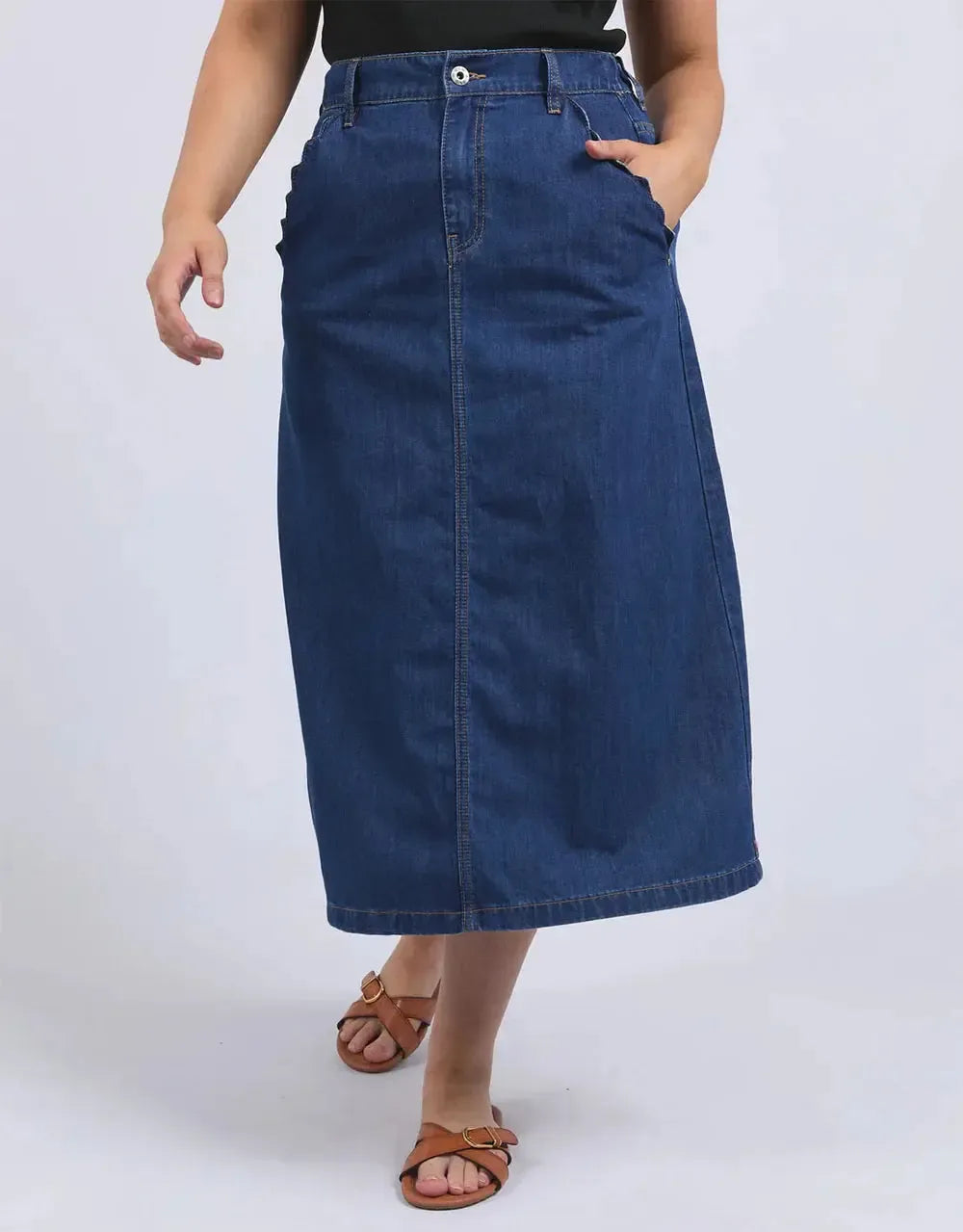 Scallop Edge Denim Skirt - Blue-Elm Lifestyle-Lima & Co