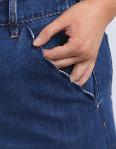 Scallop Edge Denim Skirt - Blue-Elm Lifestyle-Lima & Co