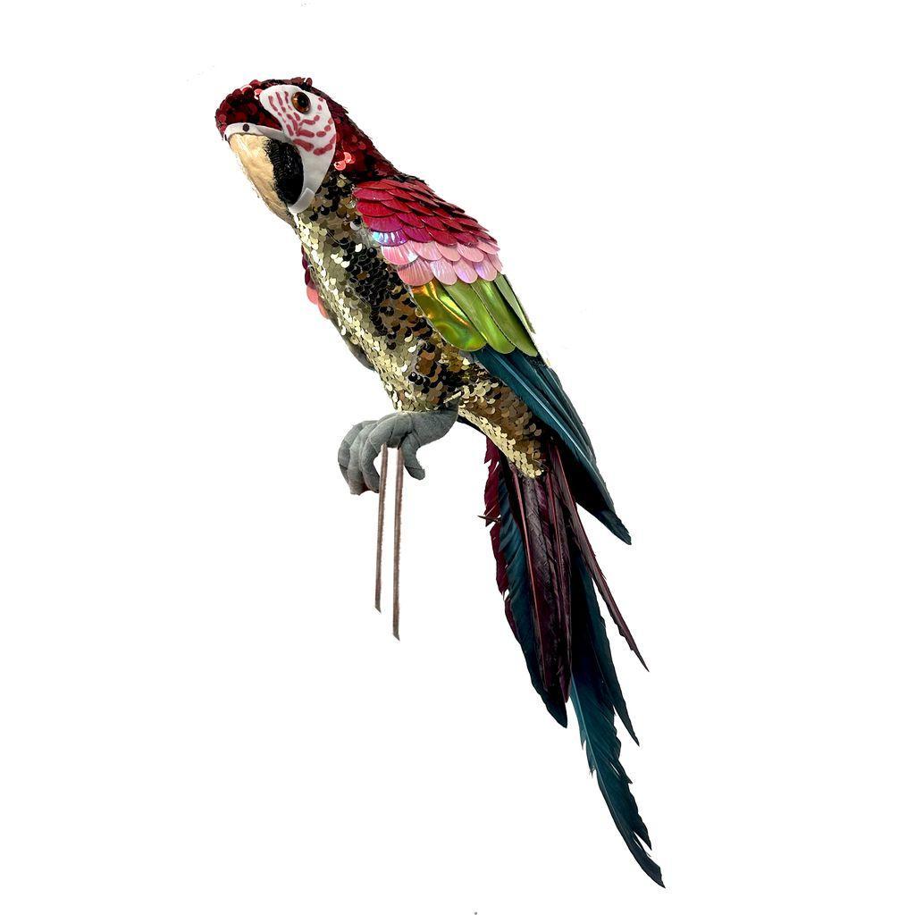 Sequin Perched Parrot Pink Green-Swing-Lima & Co