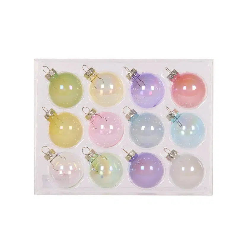 Set/12 4Cm Candy Glass Baubles-Holly and Ivy-Lima & Co