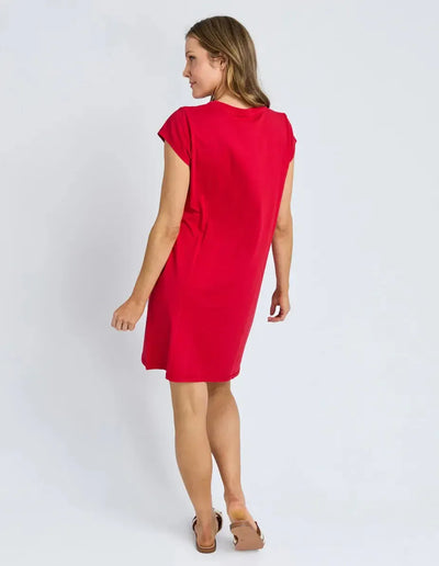 Signature Embroidery Tee Dress - Red-Foxwood-Lima & Co