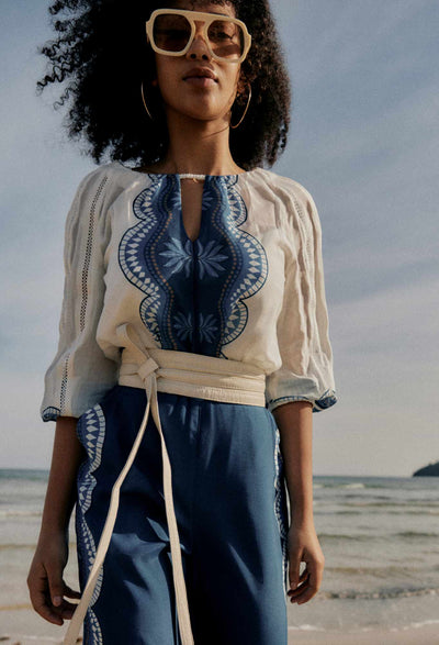 Silk Lace Trim Blouse - Ivory Jade-Once Was-Lima & Co