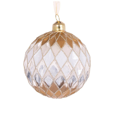 Silver And Gold Harlequin Bauble-Holly and Ivy-Lima & Co