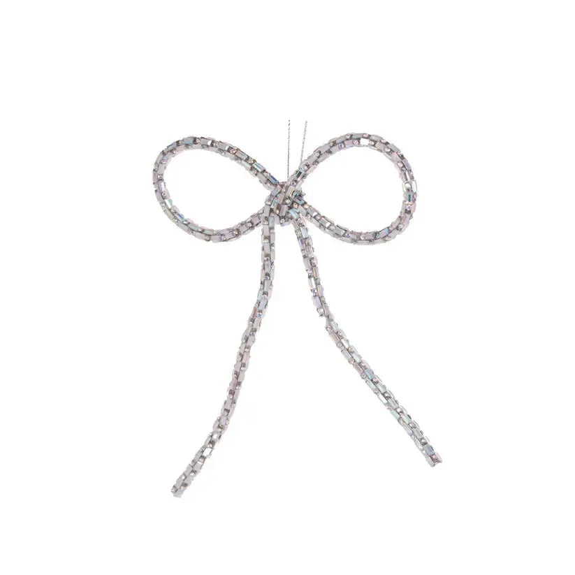 Silver Beaded Bow Ornament-Holly and Ivy-Lima & Co