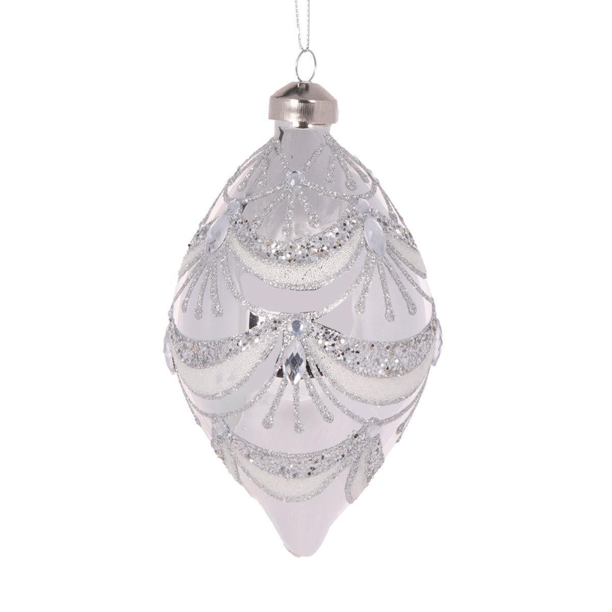 Silver Beaded Victorian Drop Bauble-Holly and Ivy-Lima & Co