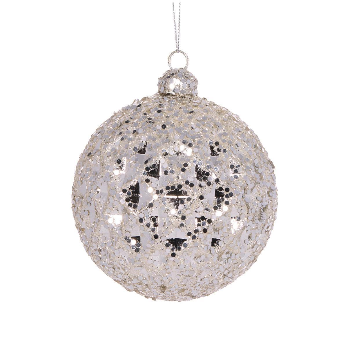 Silver Glittered Harlequin Bauble-Holly and Ivy-Lima & Co