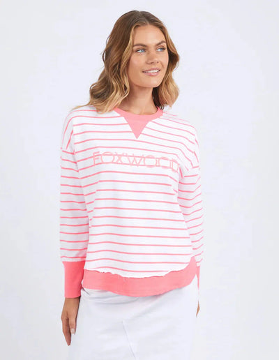 Simplified Crew - Stripe - Neon Pink-Foxwood-Lima & Co