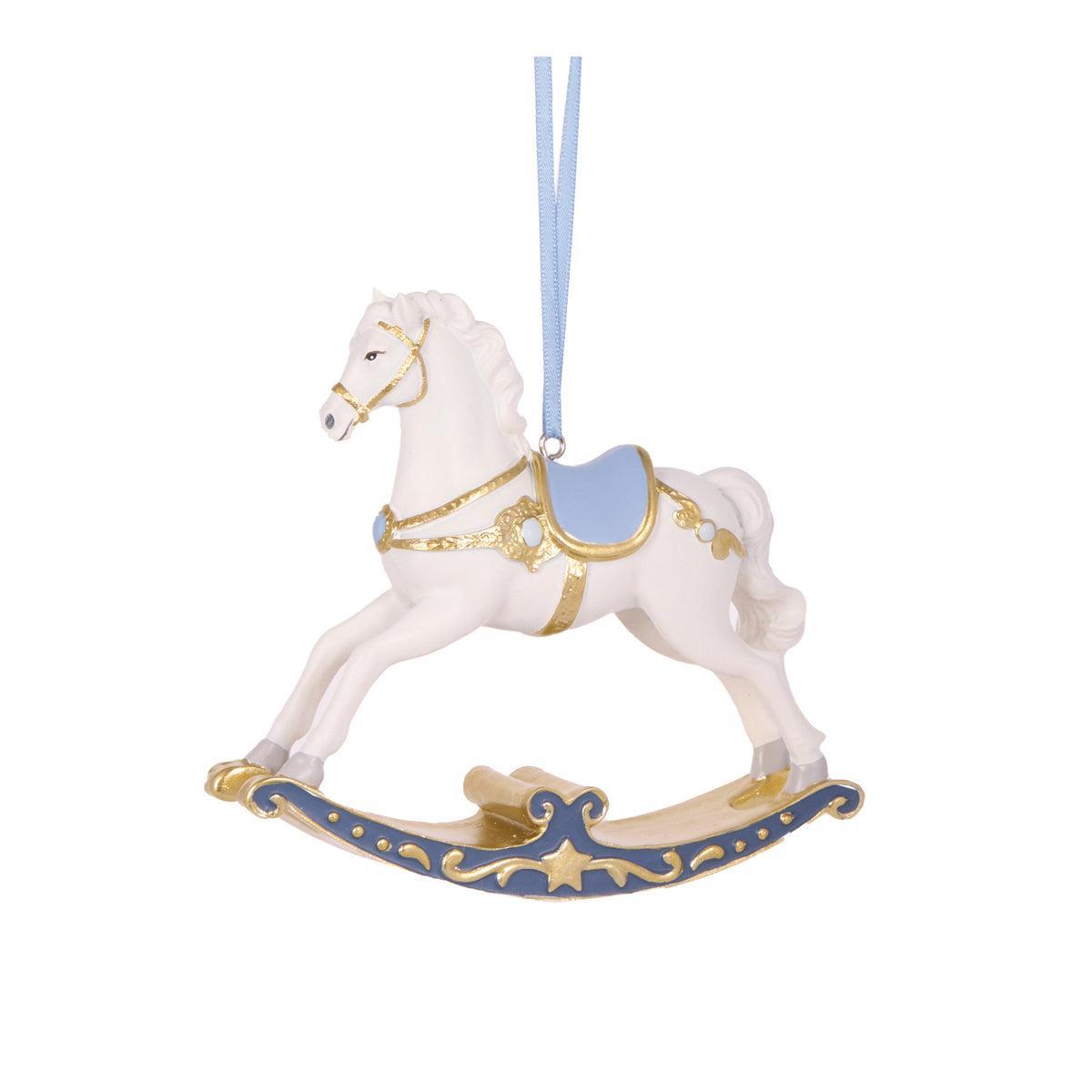 Snowy Blue Rocking Horse Ornament-Holly and Ivy-Lima & Co