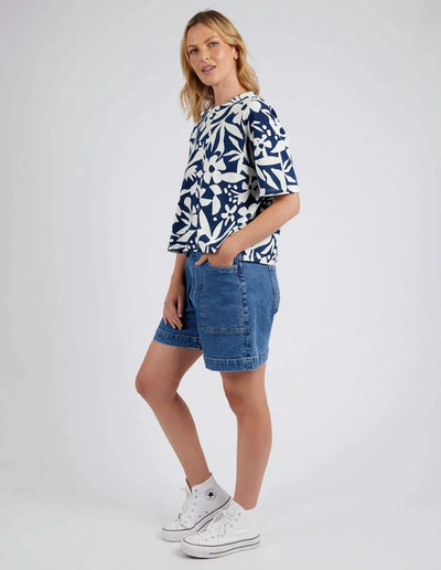 Stencil Floral Tee - Blue-Elm Lifestyle-Lima & Co