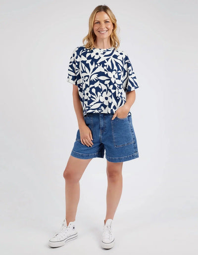 Stencil Floral Tee - Blue-Elm Lifestyle-Lima & Co