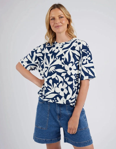 Stencil Floral Tee - Blue-Elm Lifestyle-Lima & Co