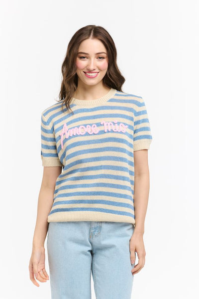 Striped Sweat Amore Mio - Light Blue-Urban Luxury-Lima & Co