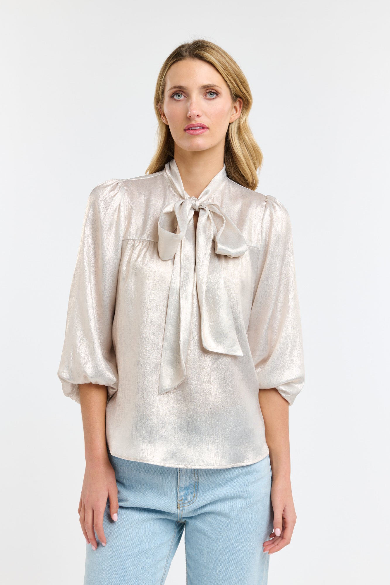 Summer Pussy Bow Top - Champagne-365 Days-Lima & Co