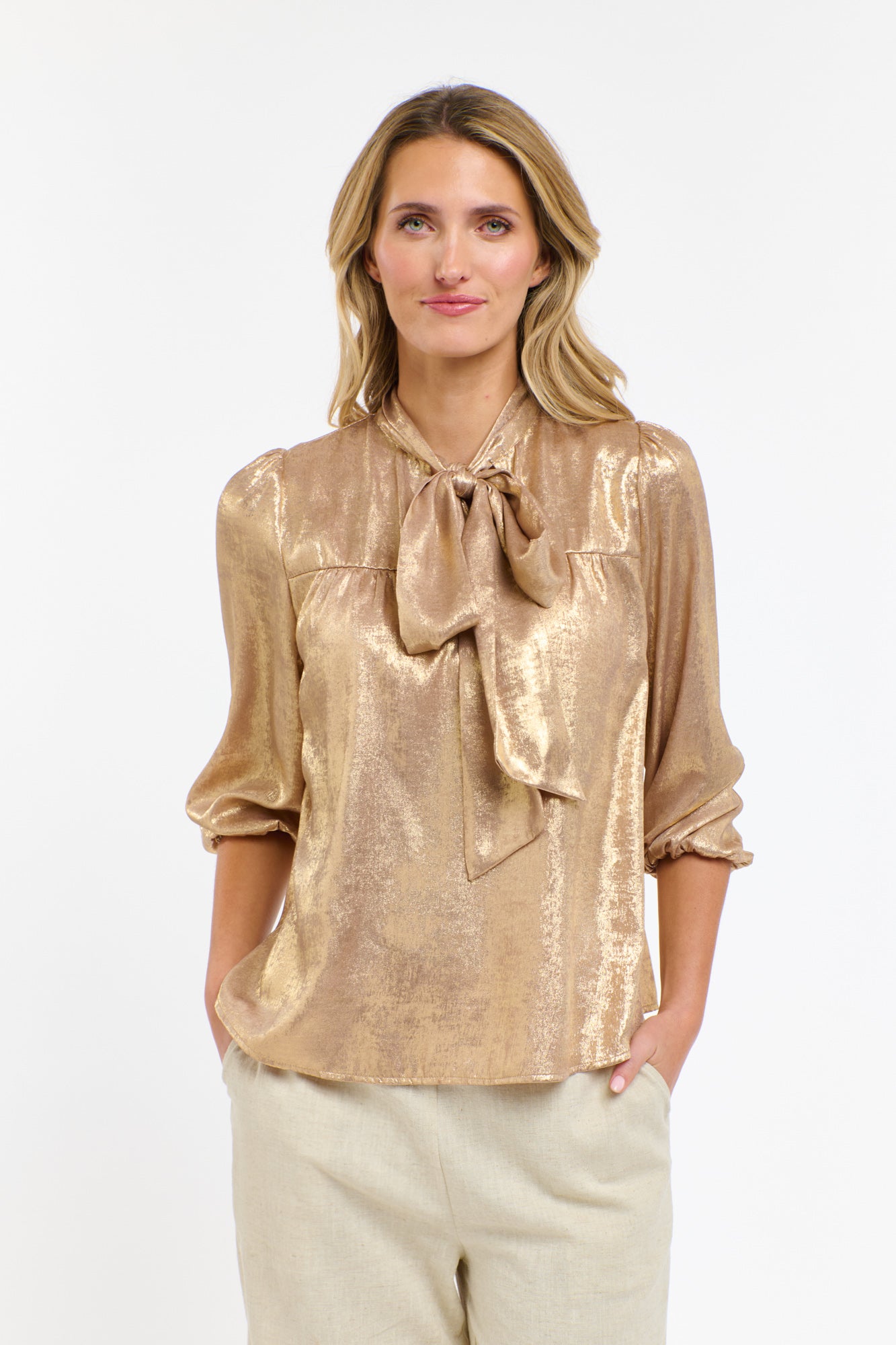 Summer Pussy Bow Top - Honey Gold-365 Days-Lima & Co