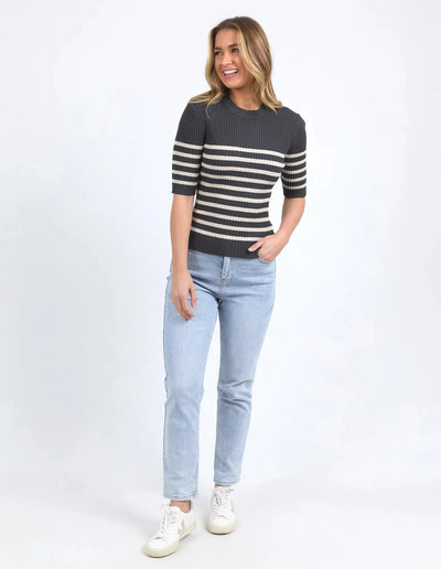 Sydney Knit Top - Charcoal/Oat Stripe-Foxwood-Lima & Co