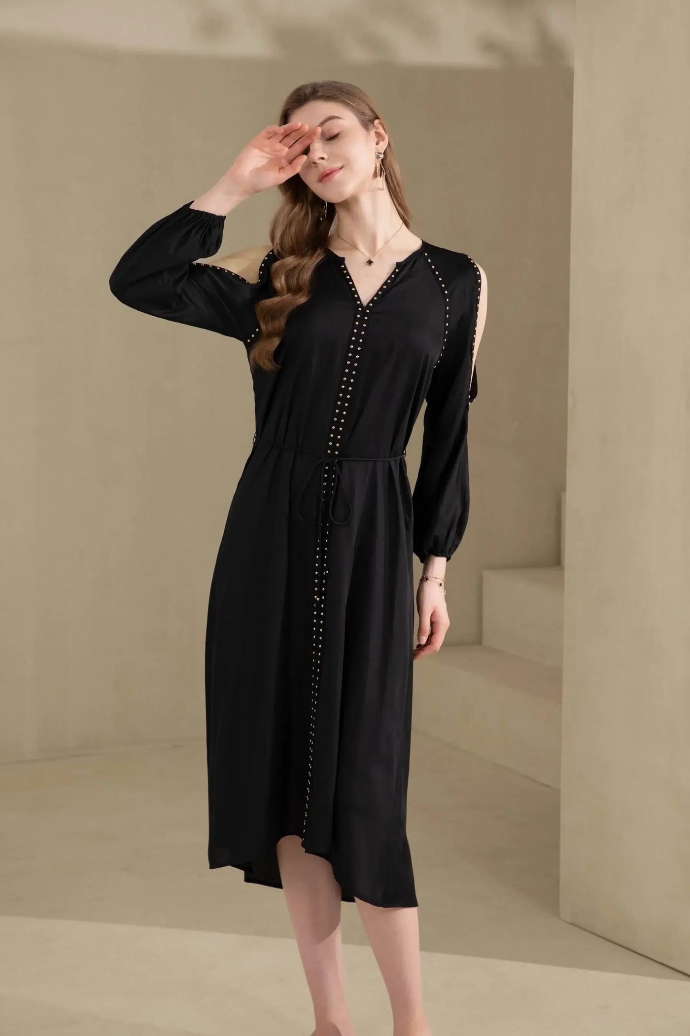 Tahari Long Sleeves Long Dress - Black-GDS Australia-Lima & Co