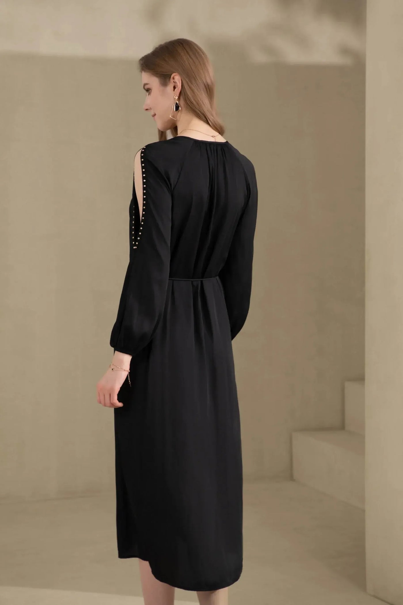Tahari Long Sleeves Long Dress - Black-GDS Australia-Lima & Co