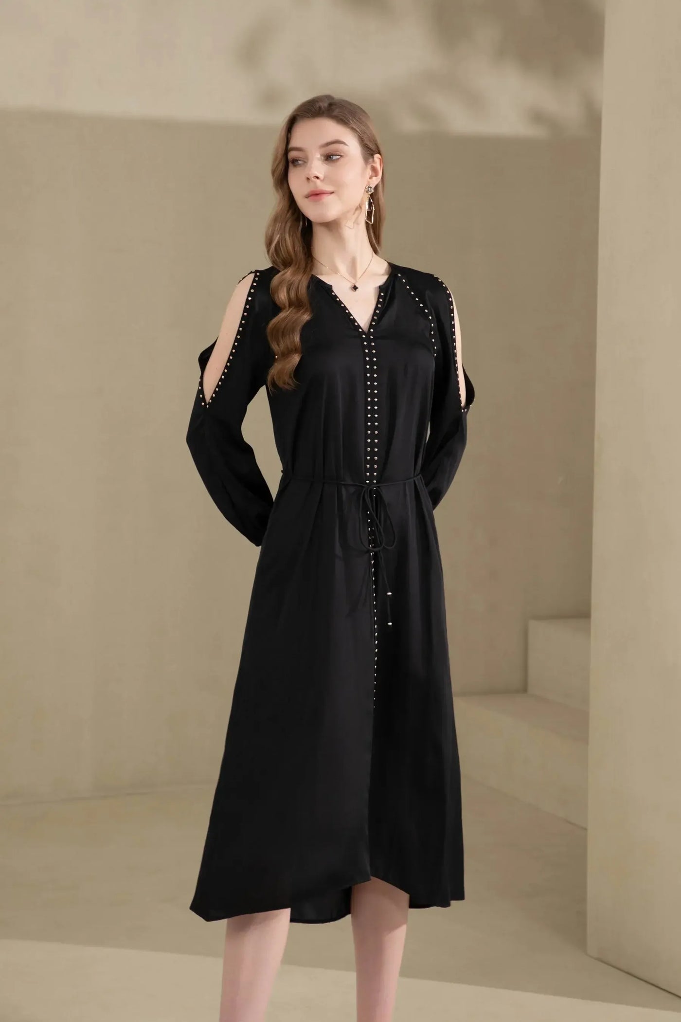 Tahari Long Sleeves Long Dress - Black-GDS Australia-Lima & Co