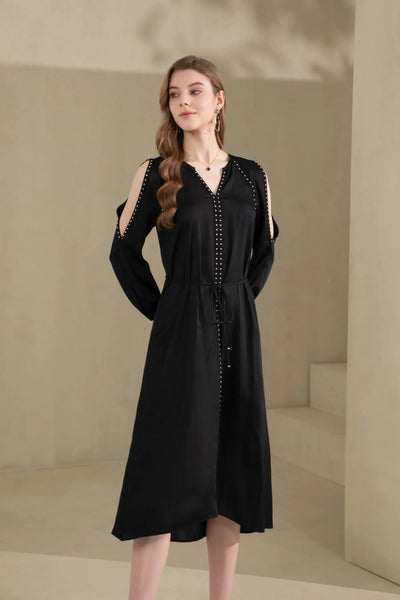 Tahari Long Sleeves Long Dress - Black-GDS Australia-Lima & Co