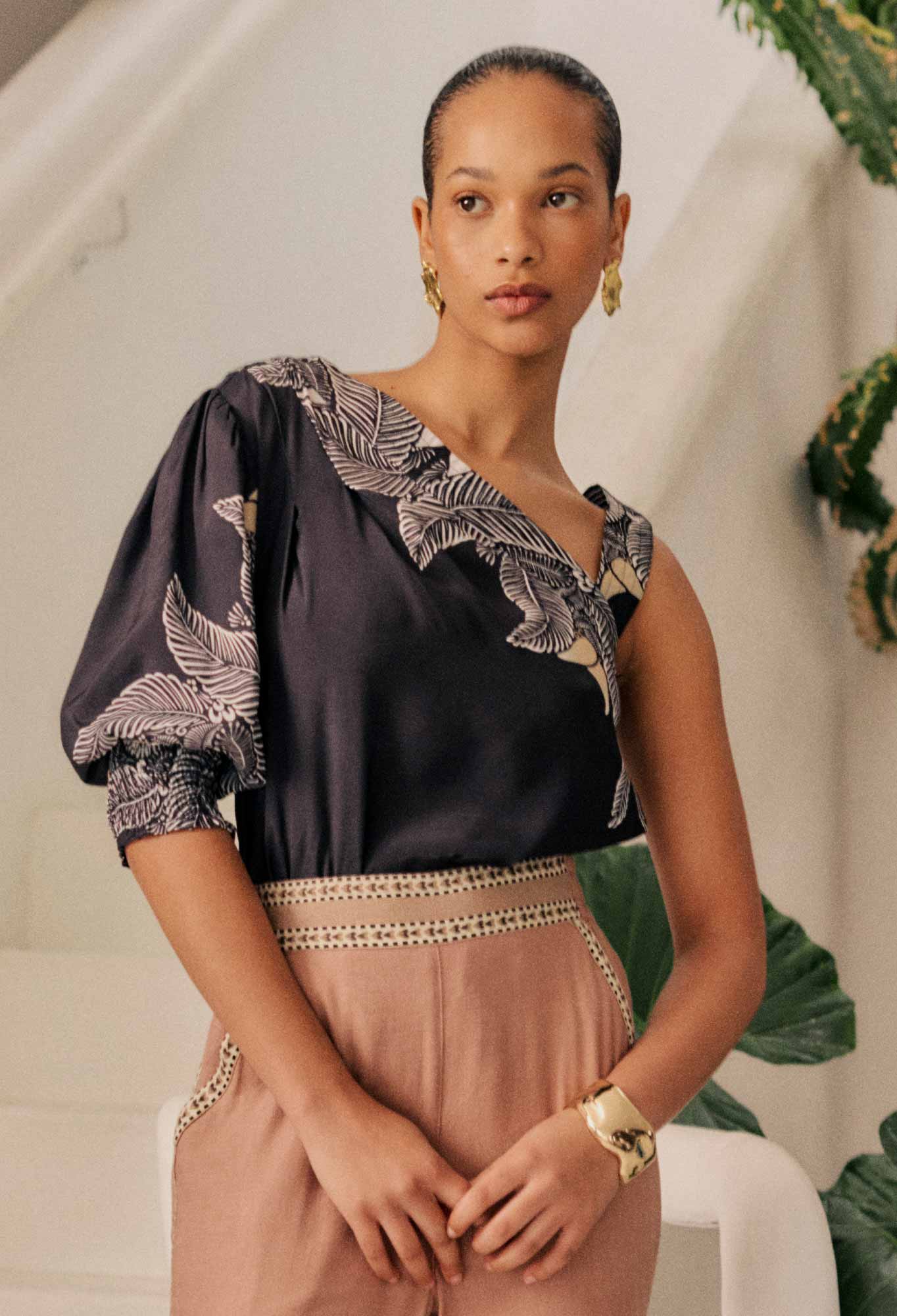 Tahni One Sleeve Top - Onyx Casablanca-Once Was-Lima & Co