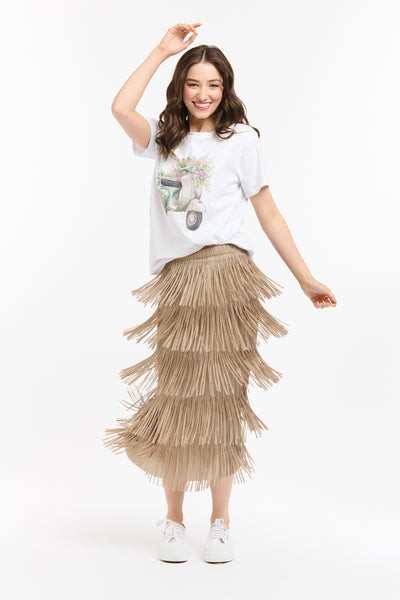 Tier Fringe Skirt - Taupe-Urban Luxury-Lima & Co