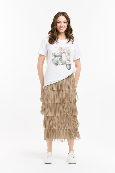 Tier Fringe Skirt - Taupe-Urban Luxury-Lima & Co