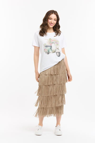 Tier Fringe Skirt - Taupe-Urban Luxury-Lima & Co