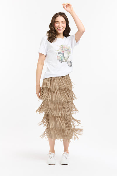 Tier Fringe Skirt - Taupe-Urban Luxury-Lima & Co