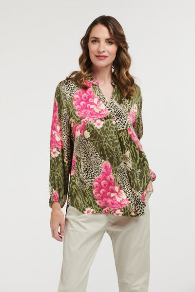 Tiger and Peacock Shirt - Military/Pink-Urban Luxury-Lima & Co