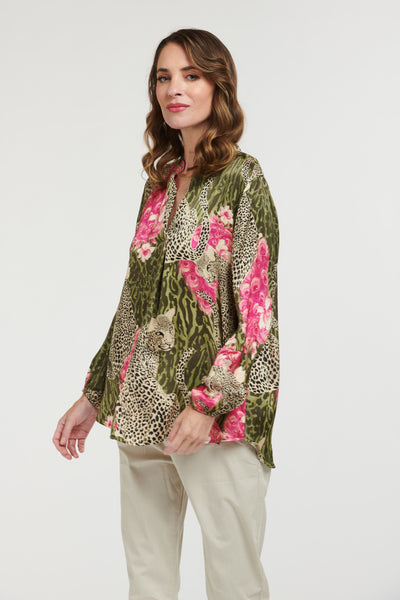 Tiger and Peacock Shirt - Military/Pink-Urban Luxury-Lima & Co