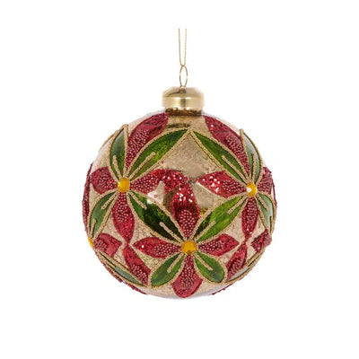 Traditonal Beaded Floral Bauble-Holly and Ivy-Lima & Co