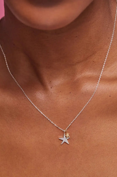 Two Tone Double Star Necklace - Silver Plated-Estella Bartlett-Lima & Co