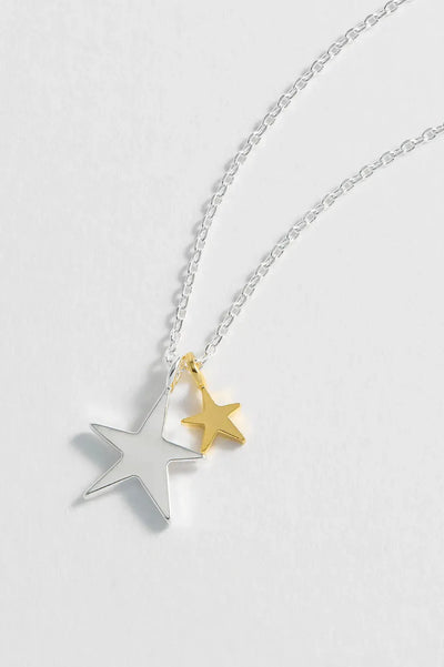 Two Tone Double Star Necklace - Silver Plated-Estella Bartlett-Lima & Co