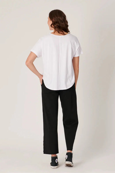 V-Neck Curve Hem Tee - White-One Ten Willow-Lima & Co