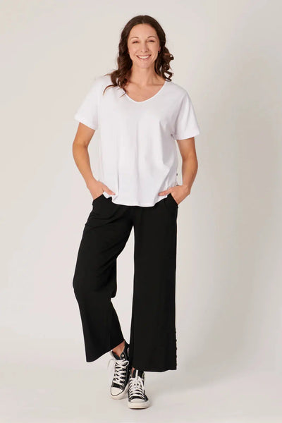 V-Neck Curve Hem Tee - White-One Ten Willow-Lima & Co