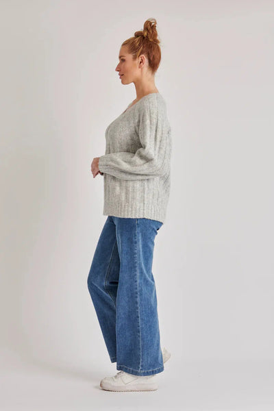 Vneck Rib Knit - Soft Grey Marle-One Ten Willow-Lima & Co