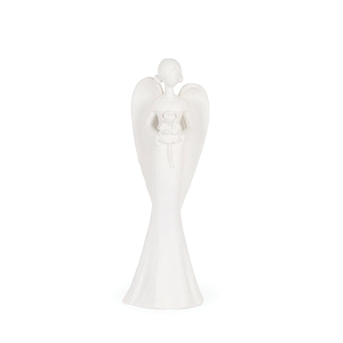 White Etched Angel With Flowers-Holly and Ivy-Lima & Co