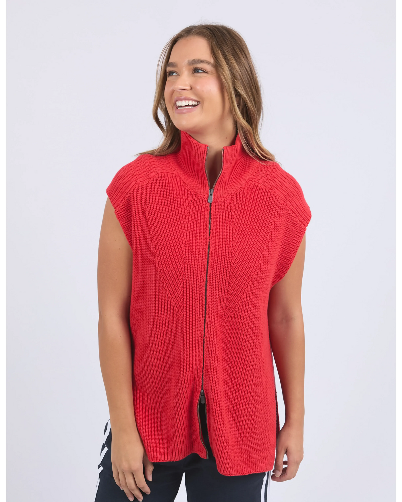 Zip Knit Vest - Red-Foxwood-Lima & Co