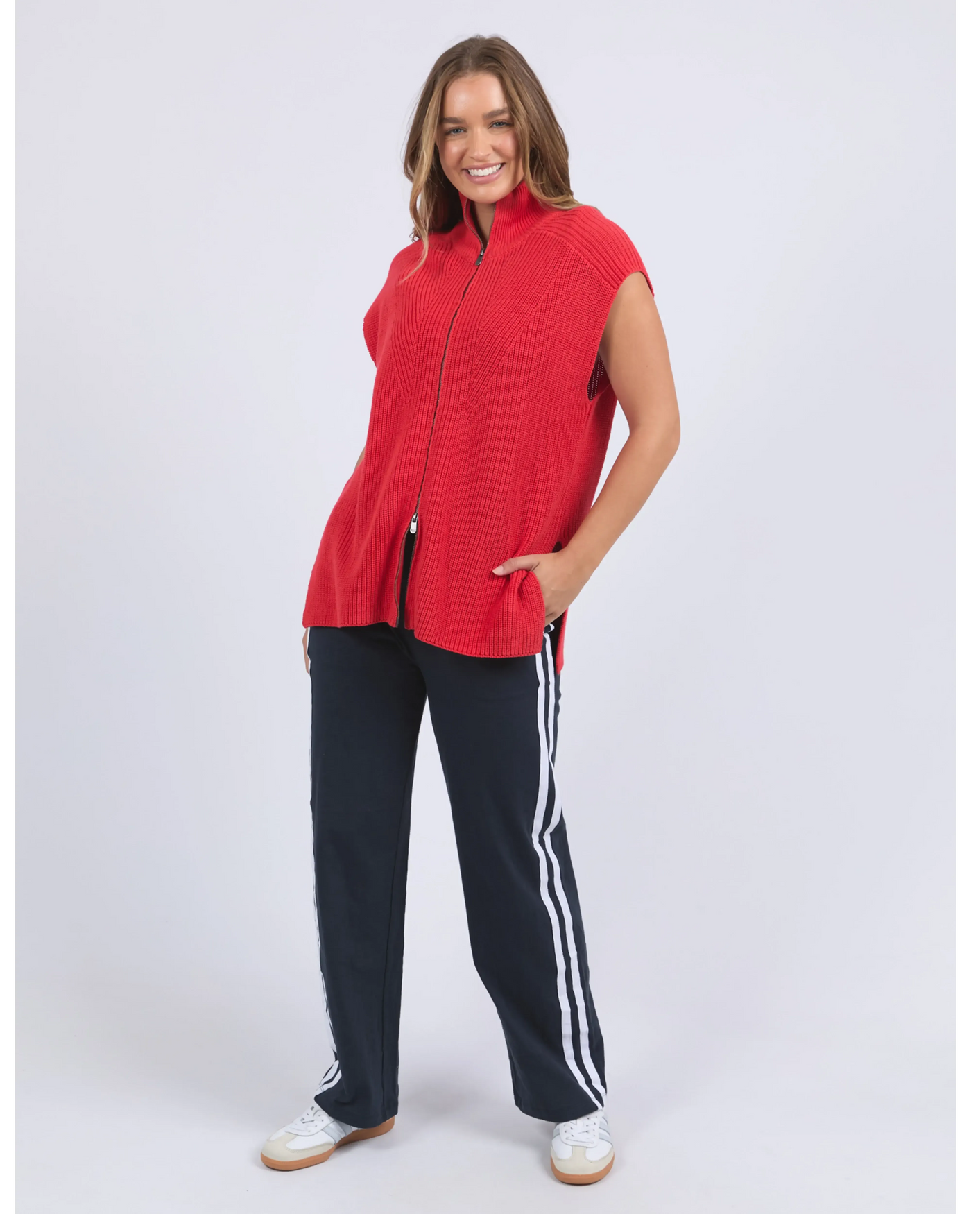 Zip Knit Vest - Red-Foxwood-Lima & Co