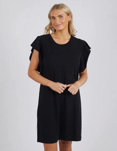 Flutter Sleeve Dress - Black-Foxwood-Lima & Co