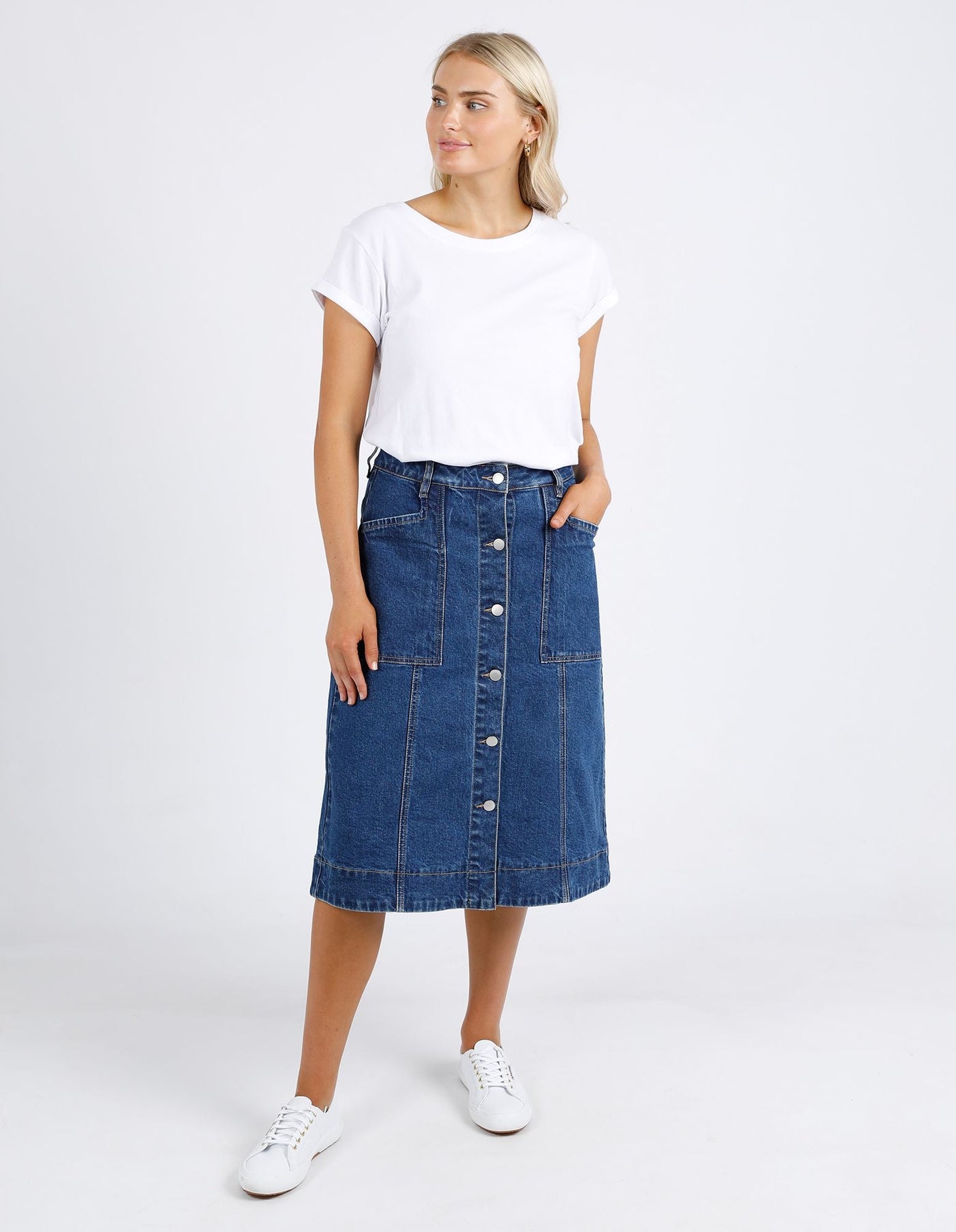 Martha Denim Skirt - Vintage Mid Blue-Foxwood-Lima & Co