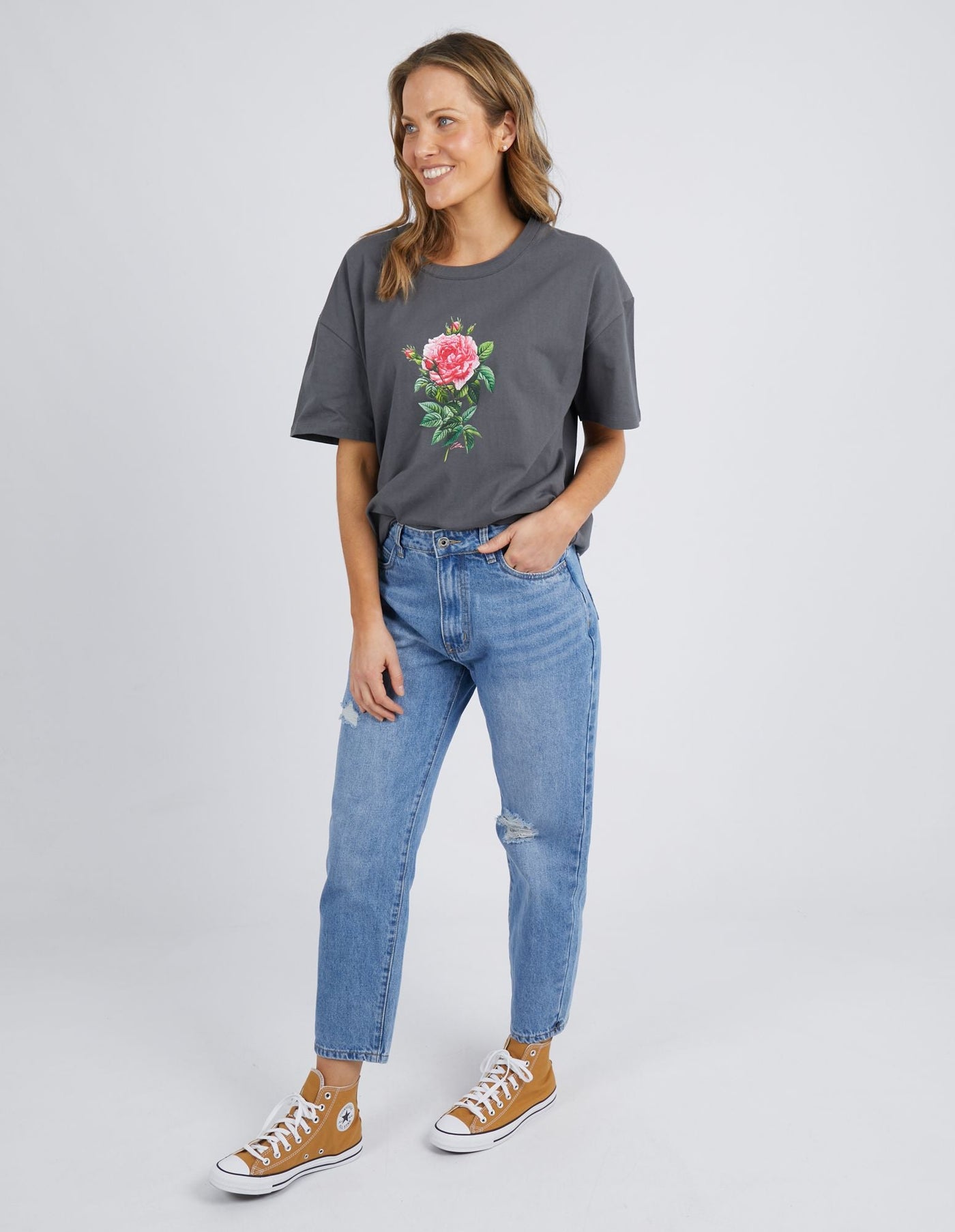 Rose Bloom Tee - Charcoal-Elm Lifestyle-Lima & Co