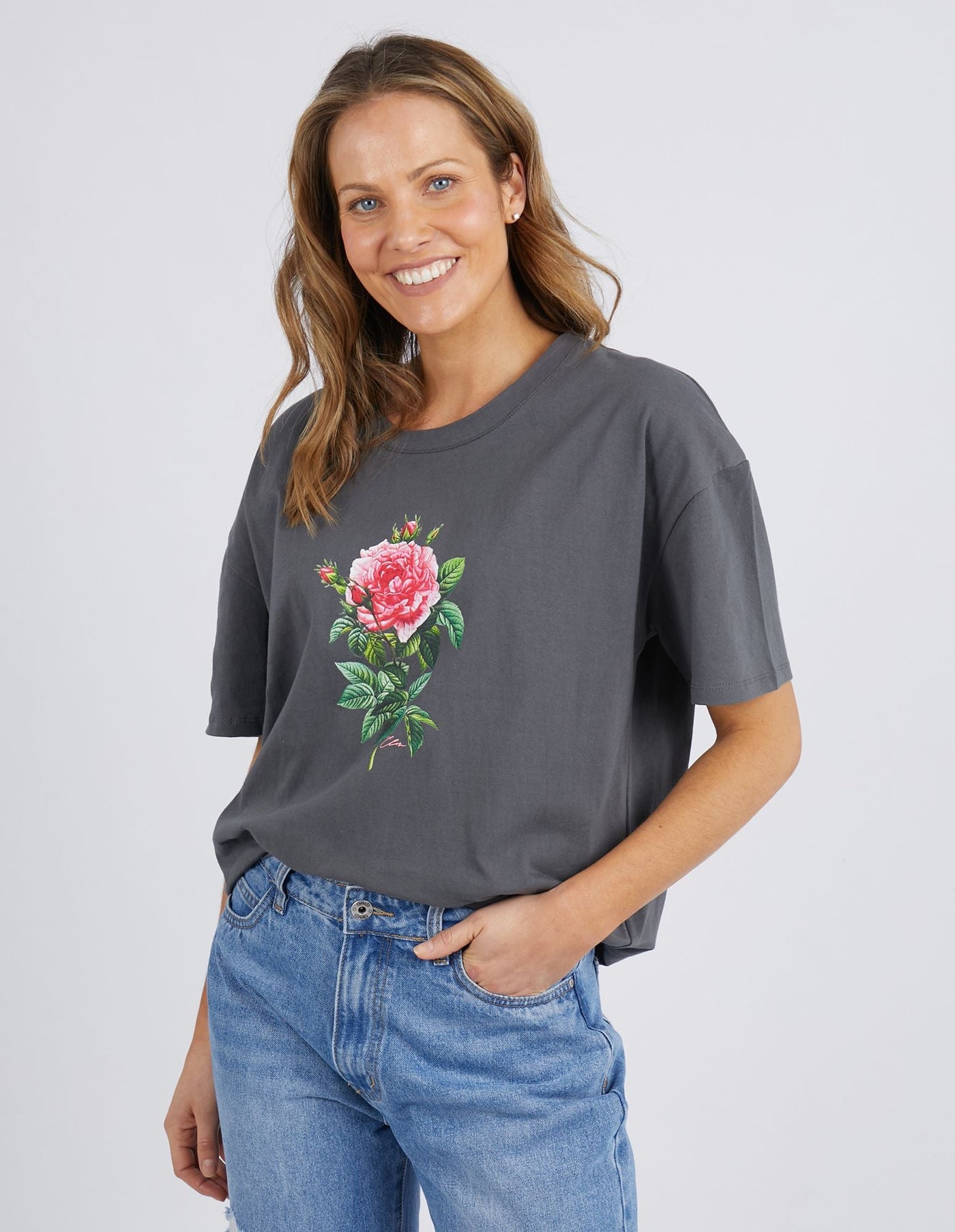 Rose Bloom Tee - Charcoal-Elm Lifestyle-Lima & Co